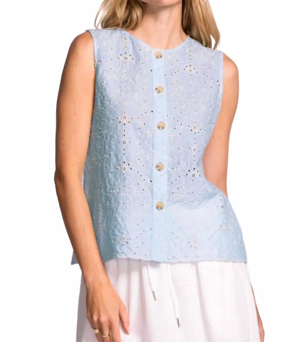 NEW PINK MARTINI women's eyelet top in blue skies